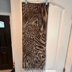 Animal Print Scarf with Fringe